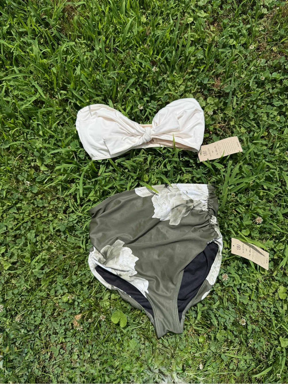 Albion Two-Piece Bikini Set in Cream Top and Olive Green Floral Bottom